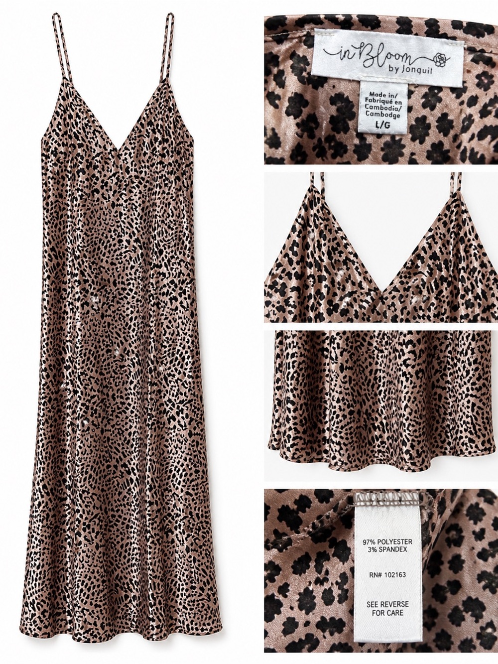 In Bloom by Jonquil Leopard Print Satin Slip Dress – Size Large